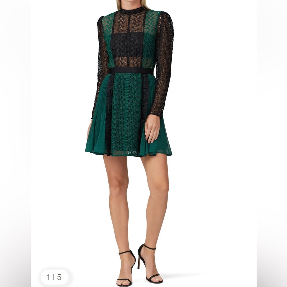 Self-Portrait Green and Black Lace Midi Dress